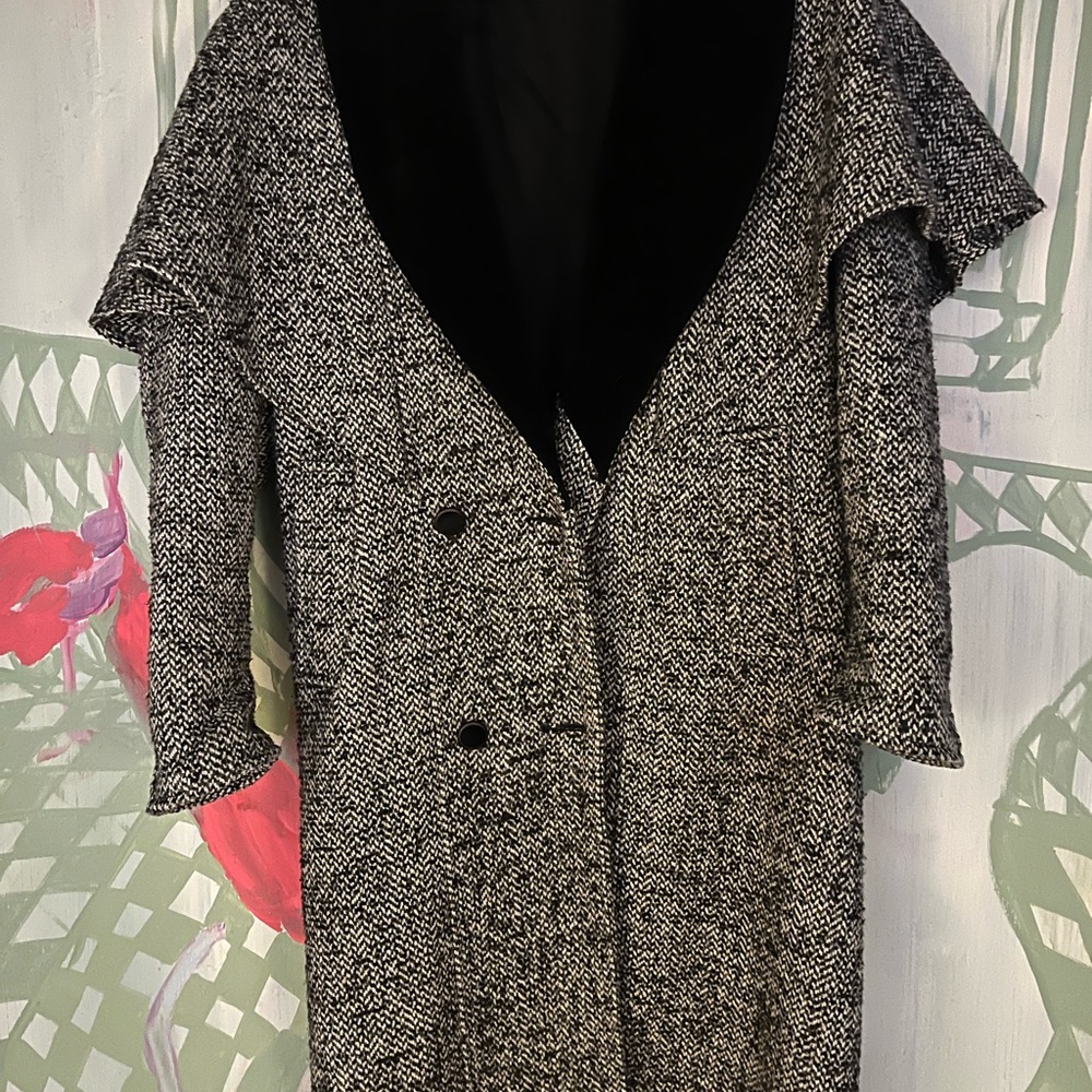 Textured Black and White Tweed Coat